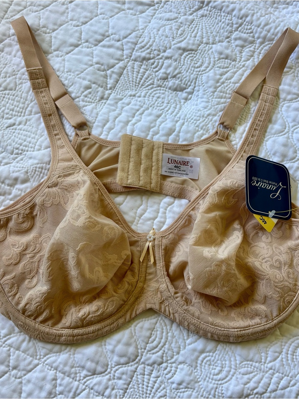 Lunaire 46C Embroidered Underwire Bra Beige Lace NWT